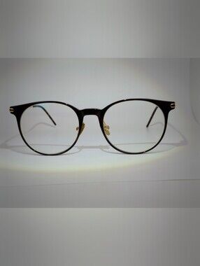 Vast. Black and Gold Round Metal-Accent Eyeglasses. Delicate Thin Front.